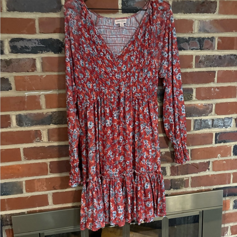 Floral Red Long Sleeve Dress
